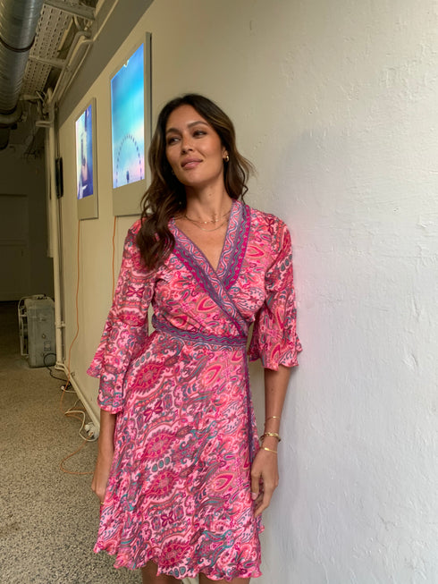 Pink Short Silk Kimono Dress