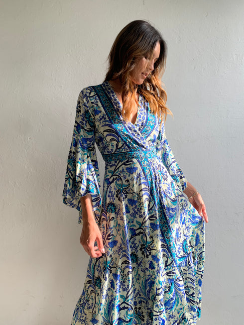 Blue Floral Kimono Dress