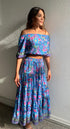 Blue Floral Silk Set Top and Skirt