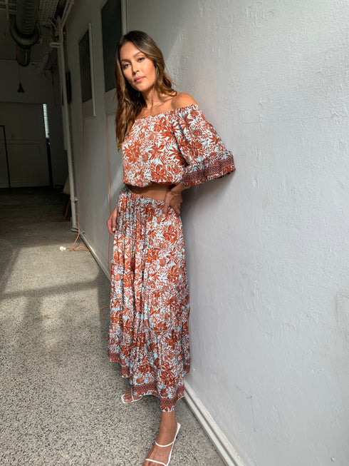 Floral Silk Set Top and Skirt