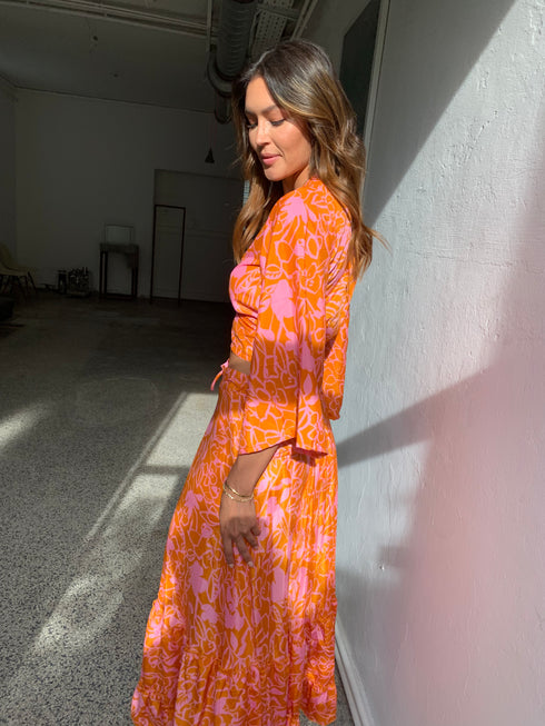 Floral Silk Set Top and Skirt