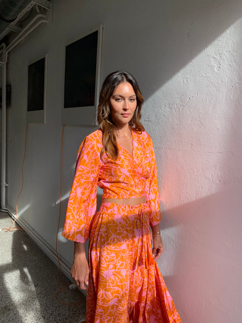 Floral Silk Set Top and Skirt