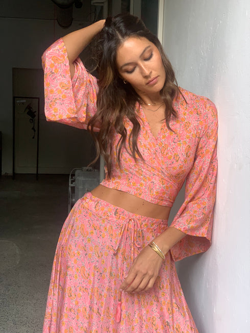 Floral Silk Set Top and Skirt