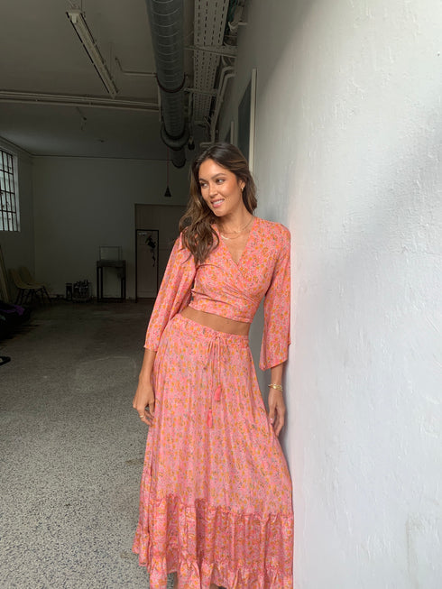 Floral Silk Set Top and Skirt