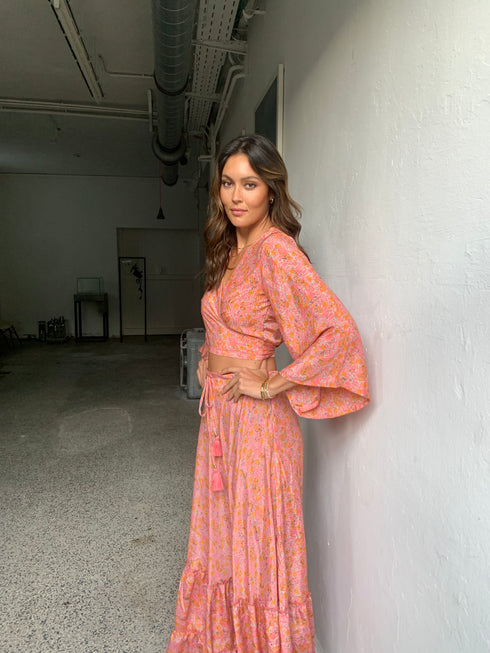 Floral Silk Set Top and Skirt